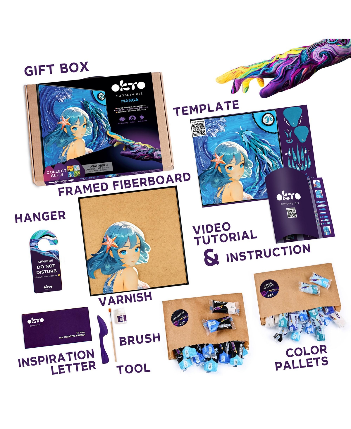 Wise Elk Okto Manga Elements - Water - 3D Clay Canvas Kit (11.8×15.7 in)
