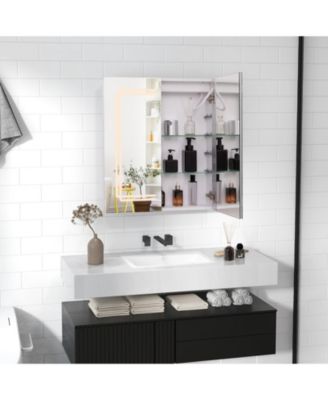 23.5 x 27.5 Inch Bathroom Medicine Cabinet w/ Mirror LED Lighted Mirror Cabinet