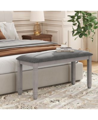 Set Of 2 Upholstered Bedroom Bench w/Padded Seat & Solid Wood Legs for Dining Room
