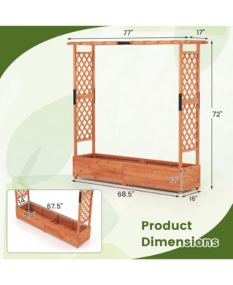 Raised Garden Bed Planter Box w/ Side & Top Trellis for Vine Climbing Plants