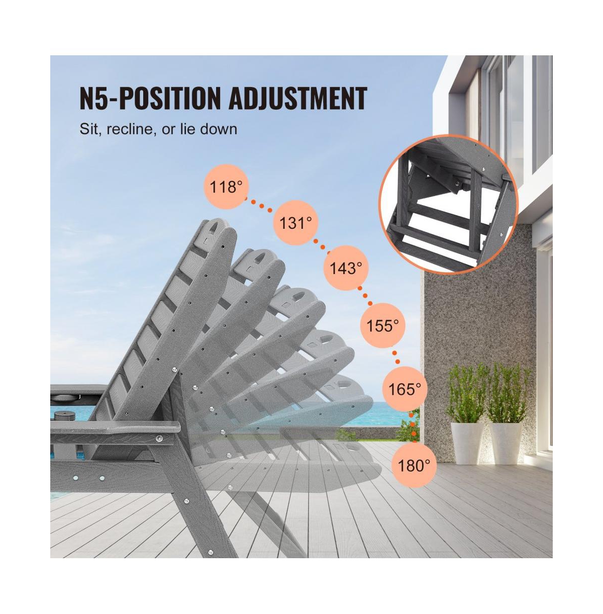 Slickblue Outdoor Chaise Lounge Chair with 6-Position Adjustable Reclining Bench