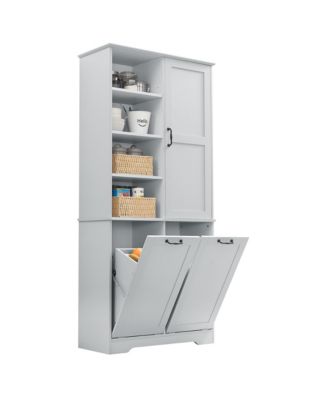 Bathroom Storage Cabinet with Doors Drawers Tilt-Out Laundry Hamper and Adjustable Shelves