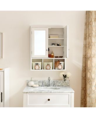 Wall Mounted Bathroom Storage Cabinet with Mirror, 2 Doors, Adjustable Shelves, Storage Baskets