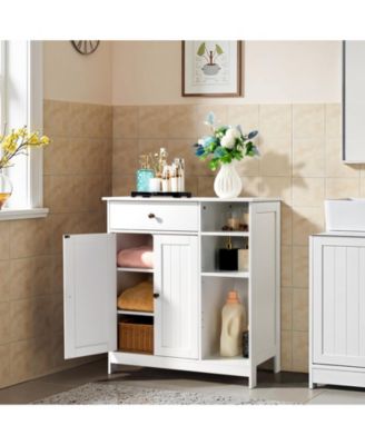 Double-Door Bathroom Cabinet with Adjustable Panels, Drawer, and Side Shelves