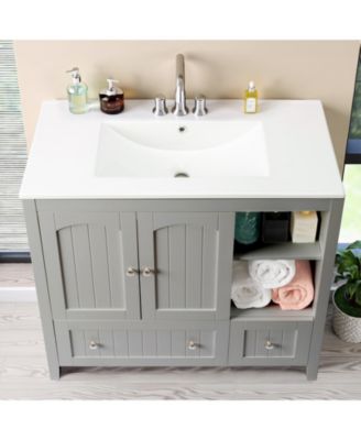 35.4"W MDF 2 Drawers & Double Doors Lacquered Bathroom Vanity Cabinet