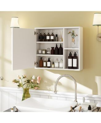 25" Engineered Wood, Silver Mirror Wall Mounted Storage Organizer w/ Single Mirror Door Bathroom Medicine Cabinet