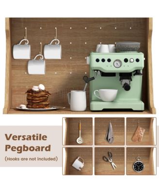 2PCS Coffee Bar Cabinet w/Pegboard Storage Drawer & Shelf Buffet Sideboard