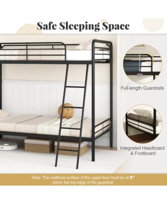 Twin Over Twin Bunk Bed Heavy Duty Metal Bunk Bed w/ Ladder Safety Guardrails