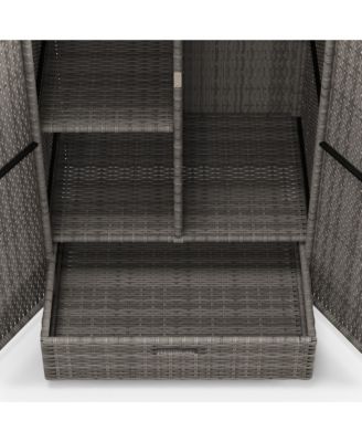 Outdoor Wicker Towel Rack for Pool w/ Drawer &amp; Cabinet, Dark