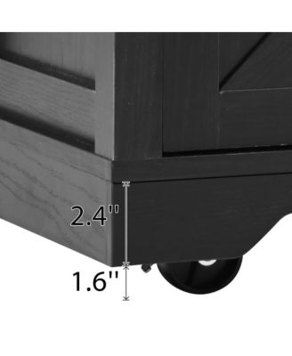 53.7" Farmhouse Kitchen Island with Drop Leaf, Power Outlet, Barn Doors & Drawers, Rolling Storage Cart