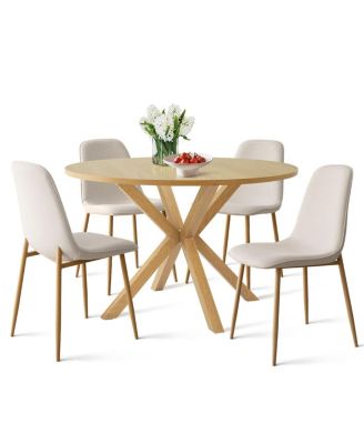 Compact 5-Piece Dining Set with 39.5 Inch Round Table and 4 Chairs, Natural Wood Look for Small Kitchens or Apartments-Maison Boucle