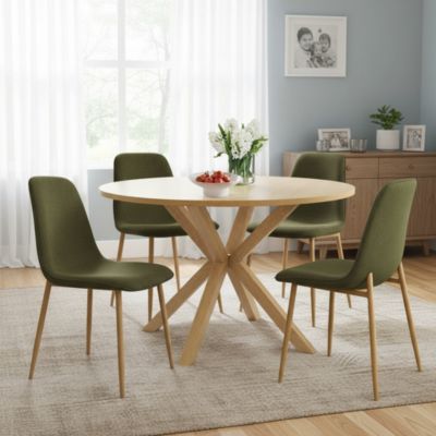Compact 5-Piece Dining Set with 39.5 Inch Round Table and 4 Chairs, Natural Wood Look for Small Kitchens or Apartments-Maison Boucle