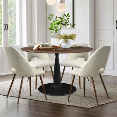 Walnut Finish Table And 4 Comfortable Chairs 5-Piece Dining Set