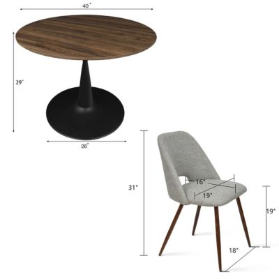 Walnut Finish Table And 4 Comfortable Chairs 5-Piece Dining Set