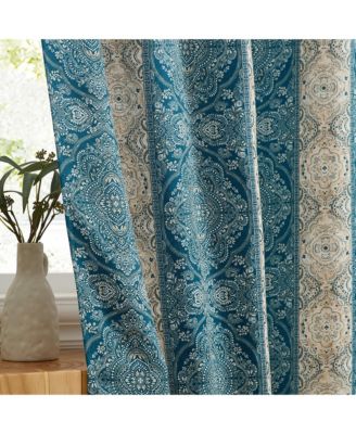 William Boho Damask Striped Patterned Window Back Tab Rod Pocket Curtains Bedroom - Light Blocking Darkening Window Panels, Set of 2