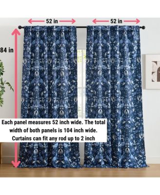 Florence Floral & Birds Patterned Window Back Tab Rod Pocket Curtains Bedroom - Light Blocking Darkening Window Panels, Set of 2