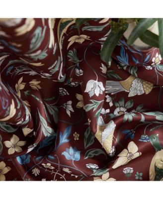 Florence Floral & Birds Patterned Window Back Tab Rod Pocket Curtains Bedroom - Light Blocking Darkening Window Panels, Set of 2