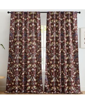 HLC.ME Florence Floral & Birds Patterned Window Back Tab Rod Pocket ...