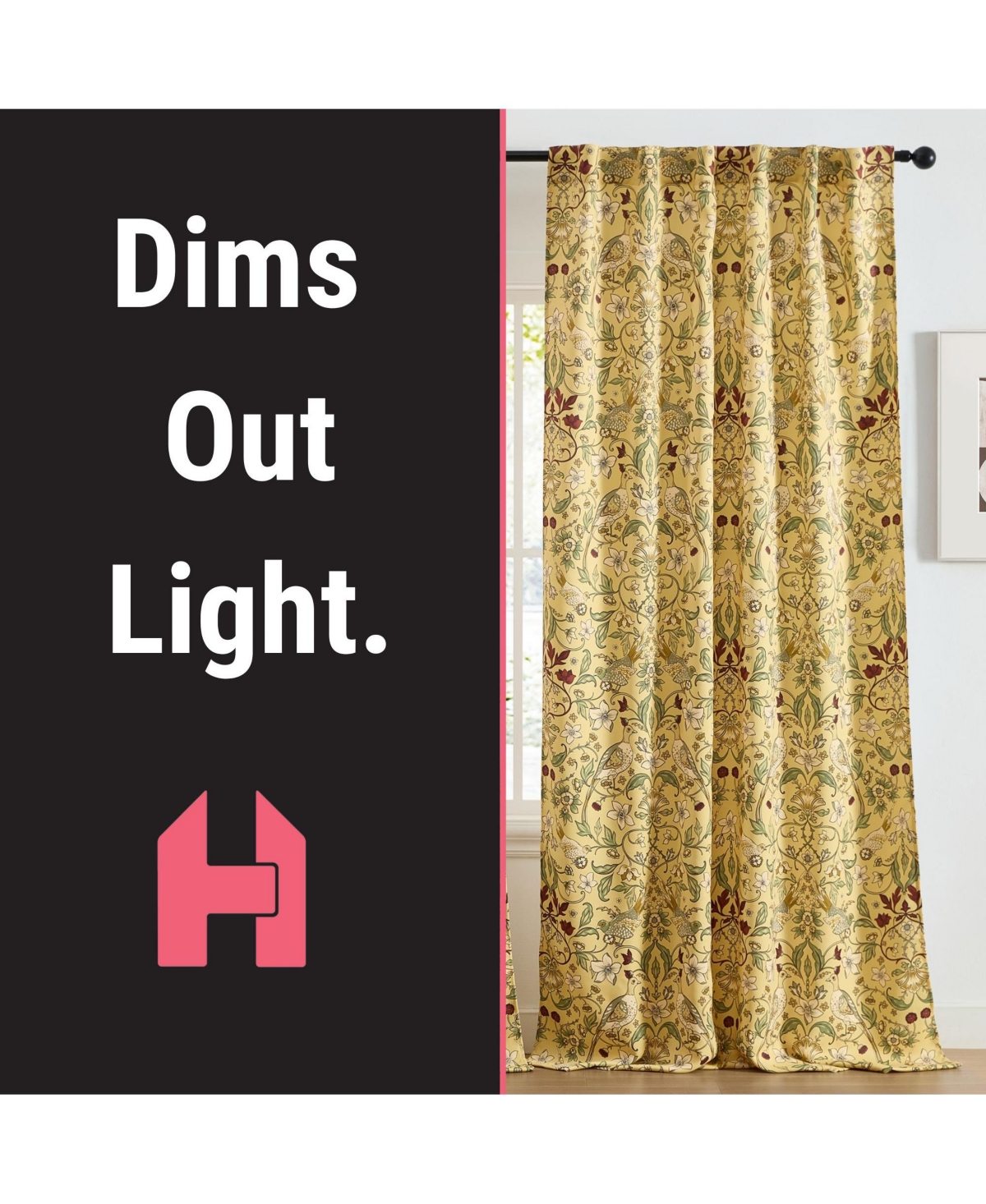 Hlc.me Florence Floral & Birds Patterned Window Back Tab Rod Pocket Curtains Bedroom - Light Blocking Darkening Window Panels