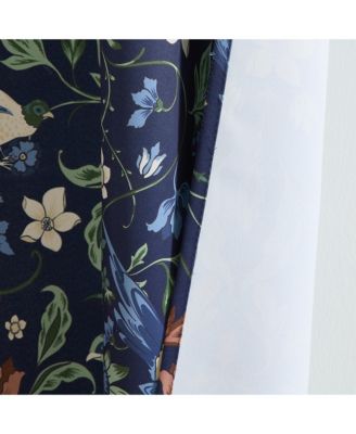 Florence Floral & Birds Patterned Window Back Tab Rod Pocket Curtains Bedroom - Light Blocking Darkening Window Panels, Set of 2