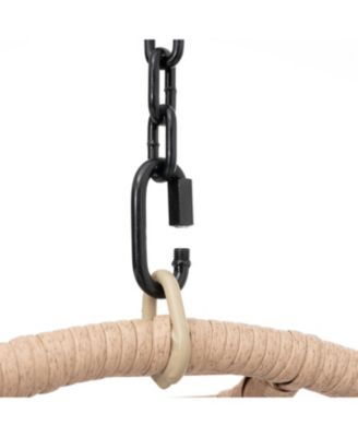 Natural Wicker Egg Swing Chair with Beige Cushion for Indoor and Outdoor Use