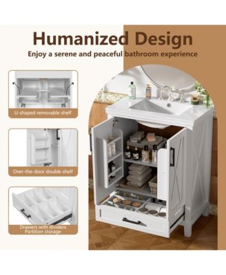 24" Solid Wood and MDF Bathroom Vanity with Sink, Soft-Close Doors, Drawer and Storage Shelves
