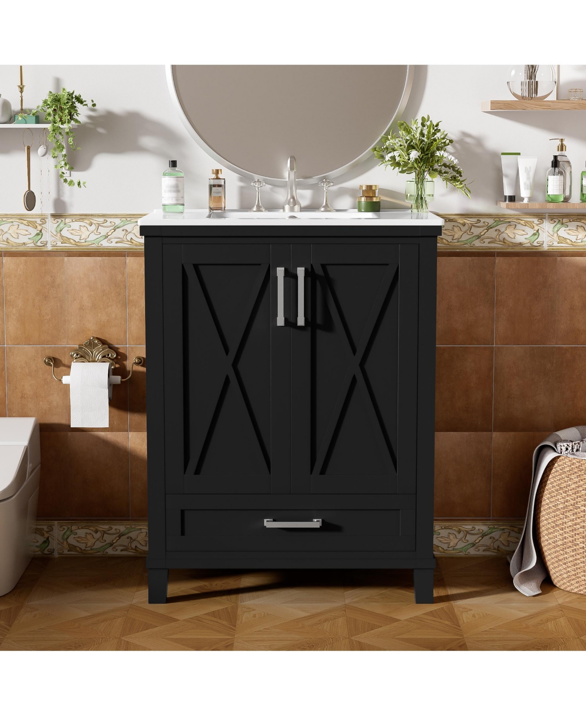 Casainc 24" Bathroom Vanity with Sink, Solid Wood Frame and Mdf, 2 Soft-Close Doors, Drawer Storage Shelves