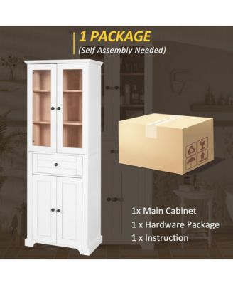 67.2" Tall Bathroom Storage Cabinet with Tempered Glass Doors, Adjustable Shelves, Drawer and Soft-Close Design
