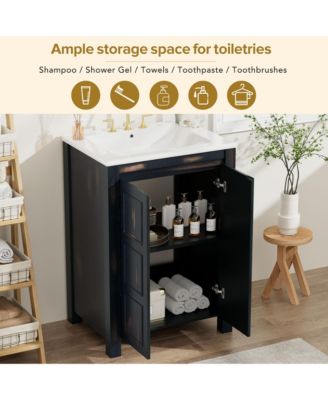 24x18x34" Small Bathroom Vanity Combo with Ceramic Sink and 2 Soft-Close Doors