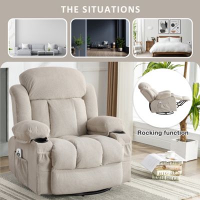 Swinging Recliner Massage Heated Sofa with USB and 2 Cup Holders