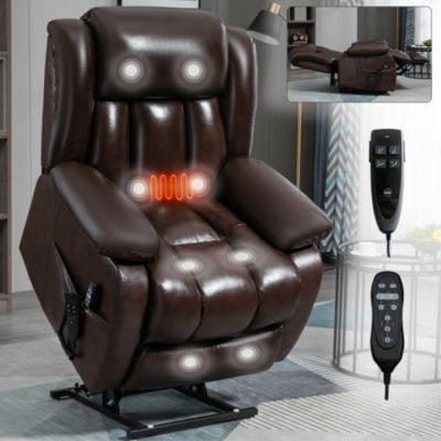 Electric Medium size Genuine Leather Power Lift Recliner Chair with 8-Point Vibration Massage and Lumbar Heating