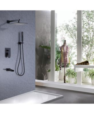 Waterfall Spout Single Handle 3-Spray Square High Pressure Tub and Shower Faucet in (Valve Included