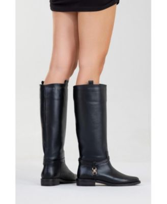 May Leather Knee High Buckle Boot (Women)