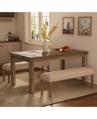 3 Pieces Dining Room Set, Rectangular Wood Dining Table with 2 Upholstered Benches