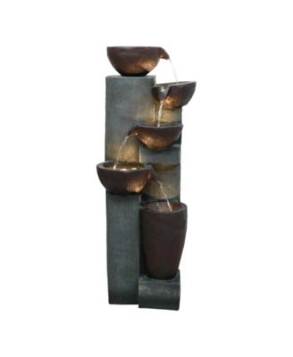 5-Tier Cascading Indoor/Outdoor Water Fountain with LED Lights - 39.7" High Large Waterfall Floor Standing Fountain for Garden, Patio, Yard, and Deck Decor - Relaxing Outdoor Water Feature