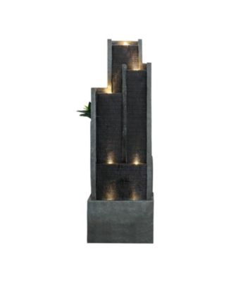 5-Tier Modern Water Fountain, Indoor/Outdoor Resin Water Fountains with Soothing Water Sounds & Warm LED Light, Perfect for Garden, Patio, Home & Office
