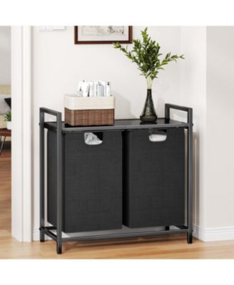 Laundry Basket Organizer, Laundry Hamper with Shelf &amp; 2 Pull-Out Removable Bags, Dirty Clothes Hamper Organizer for Laundry Room Bathroom and Dorm, 2 x 11.8 gallons (44.5L)