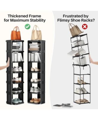 Vertical Shoe Rack: 8 Tiers Stackable Shoe Rack for Closet DIY Free Standing Shoe Organizer Small Shoe Shelf for Small Spaces and Narrow Spaces Plastic