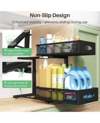 Under Sink Organizer, 2 Tier Pull out Cabinet Organizer Baskets with Mesh Sliding Drawers, Slide out Storage Shelf for Home, Kitchen, Bathroom, Pantry, Office Cabinet, Countertop(1 Pack)