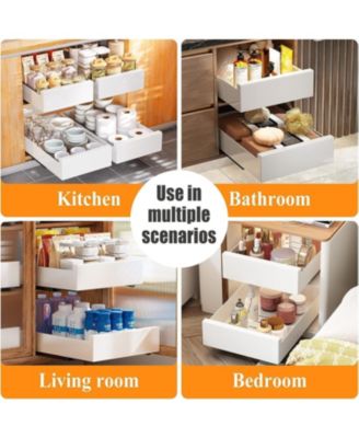 Pull out Cabinet Organizer, 21"Deep, 11.8"Wide Full-Extension Heavy Duty Slide out Drawers with Nano Adhesive, Roll Out Shelves Sliding Cabinet for Kitchen, Bathroom, Pantry,Under Sink Storage(White)