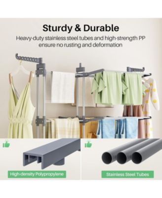Clothes Drying Rack - Foldable Movable Clothes Rack Drying 30.0" W to 59.0" W Extensible Drying Rack Clothing Oversized 4-Tier Stainless Steel Large Clothes Rack Drying Indoor and Outdoor