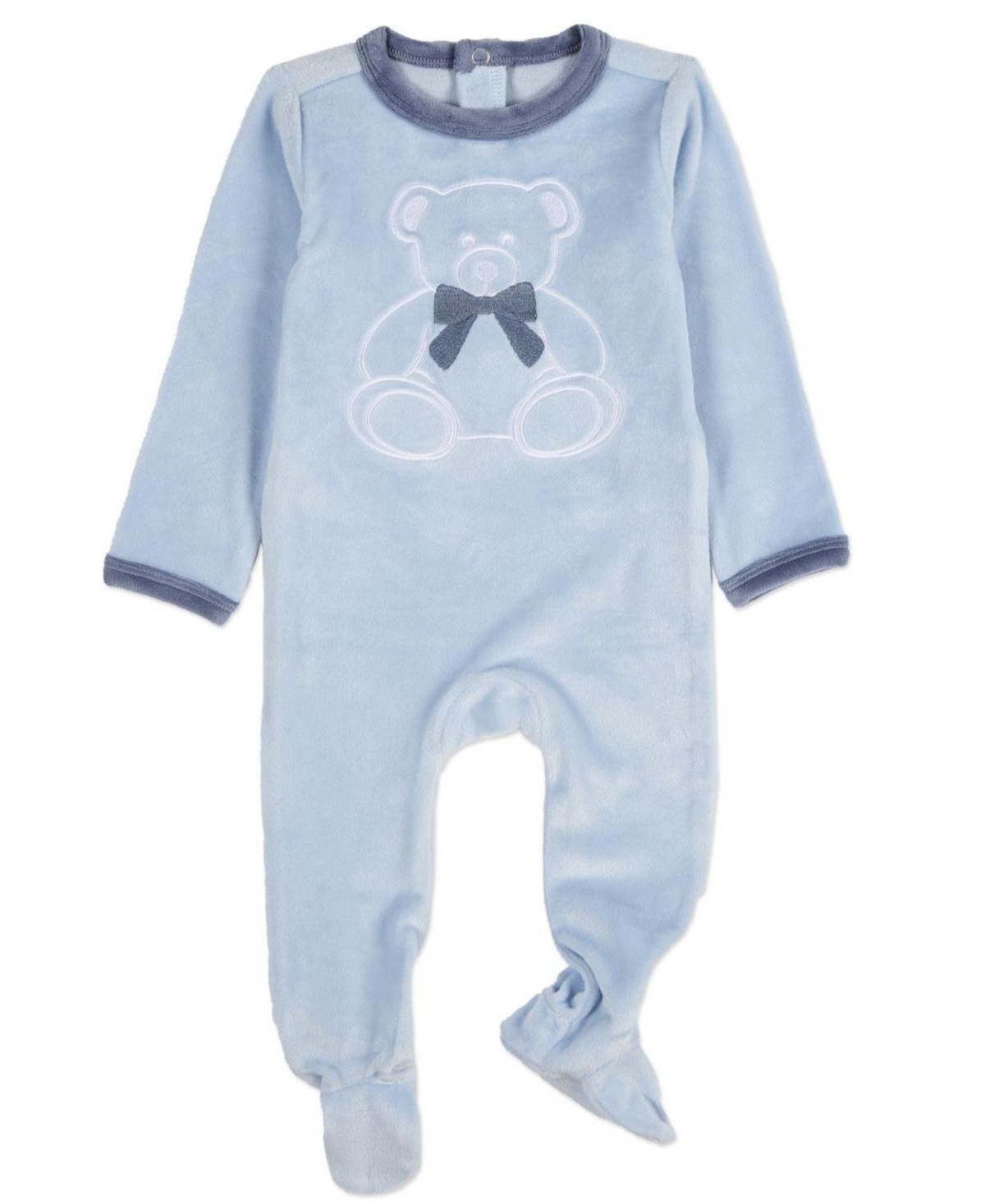 MeMoi Baby and Toddler "Teddy Snuggles" Embossed Cotton Rich Velour Footie