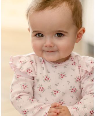 Baby and Toddler Girls Cotton Rich Ruffle-Sleeve Floral Footie