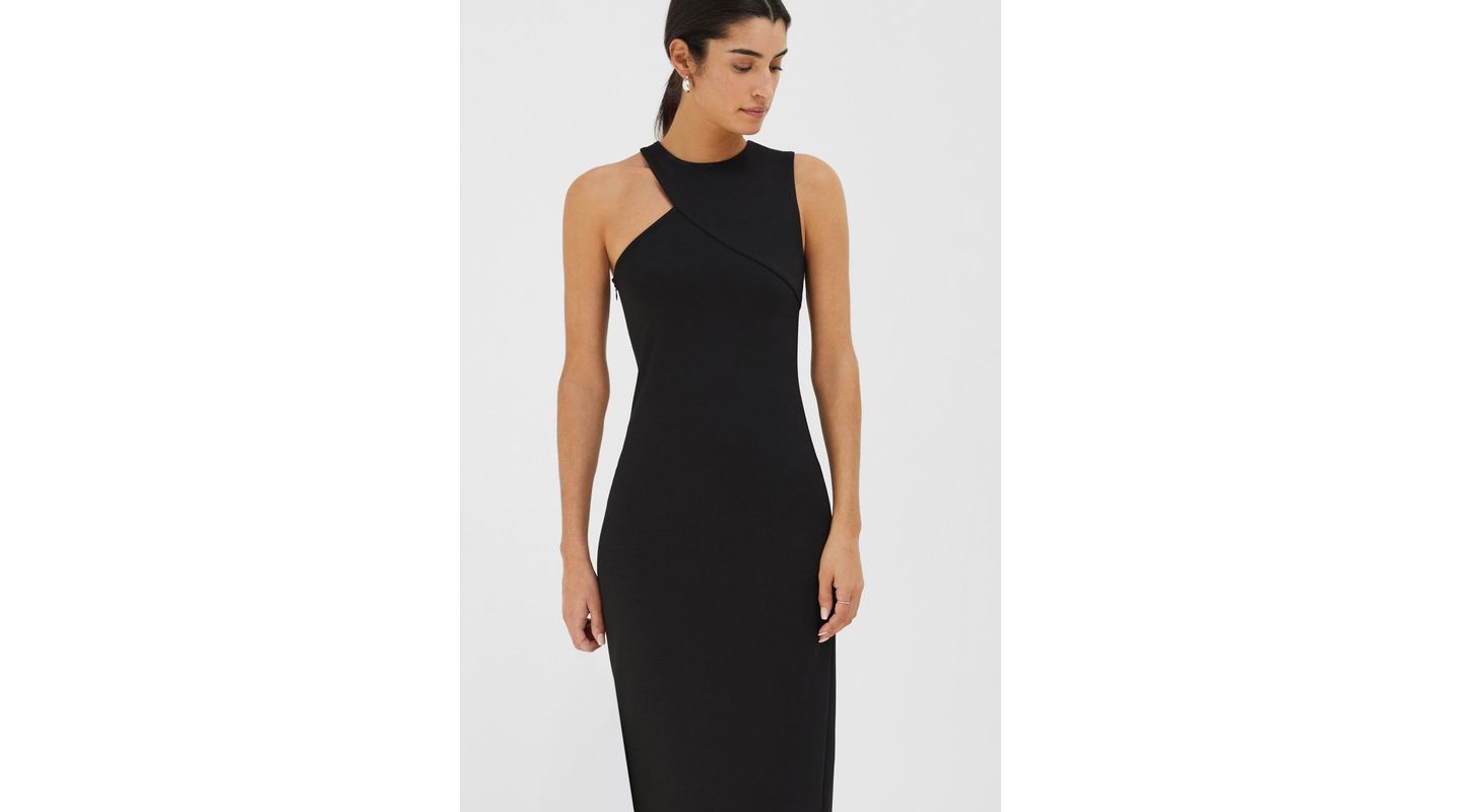 Женское платье Marcella Sabrina Shoulder-Cutout Straight Midi Dress with Back Slit, цвет: Чёрный — фото 14