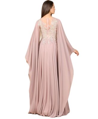 Chiffon A - line Long Gown with Cape Sleeves