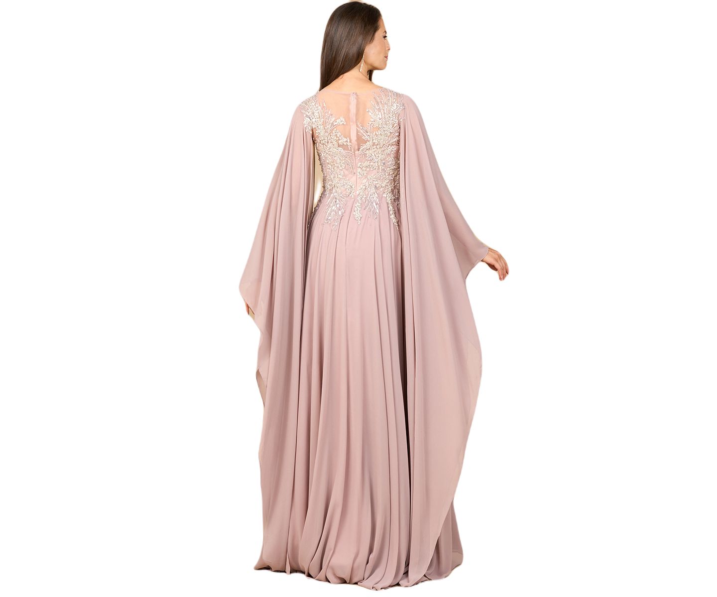 Женские платья Lara Chiffon A - line Long Gown with Cape Sleeves, цвет: Пыльный розовый — фото 2