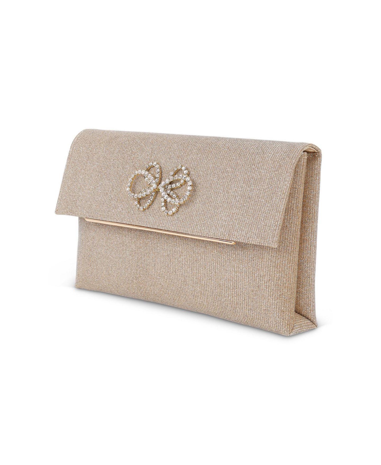 Женская сумка Jewel Badgley Mischka Millie Signature Frame Mini Pleated Satin Pouch, цвет: Золотой — фото 2