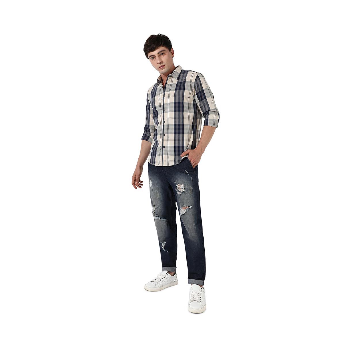 Campus Sutra Men's Plaid Button Up Shirt