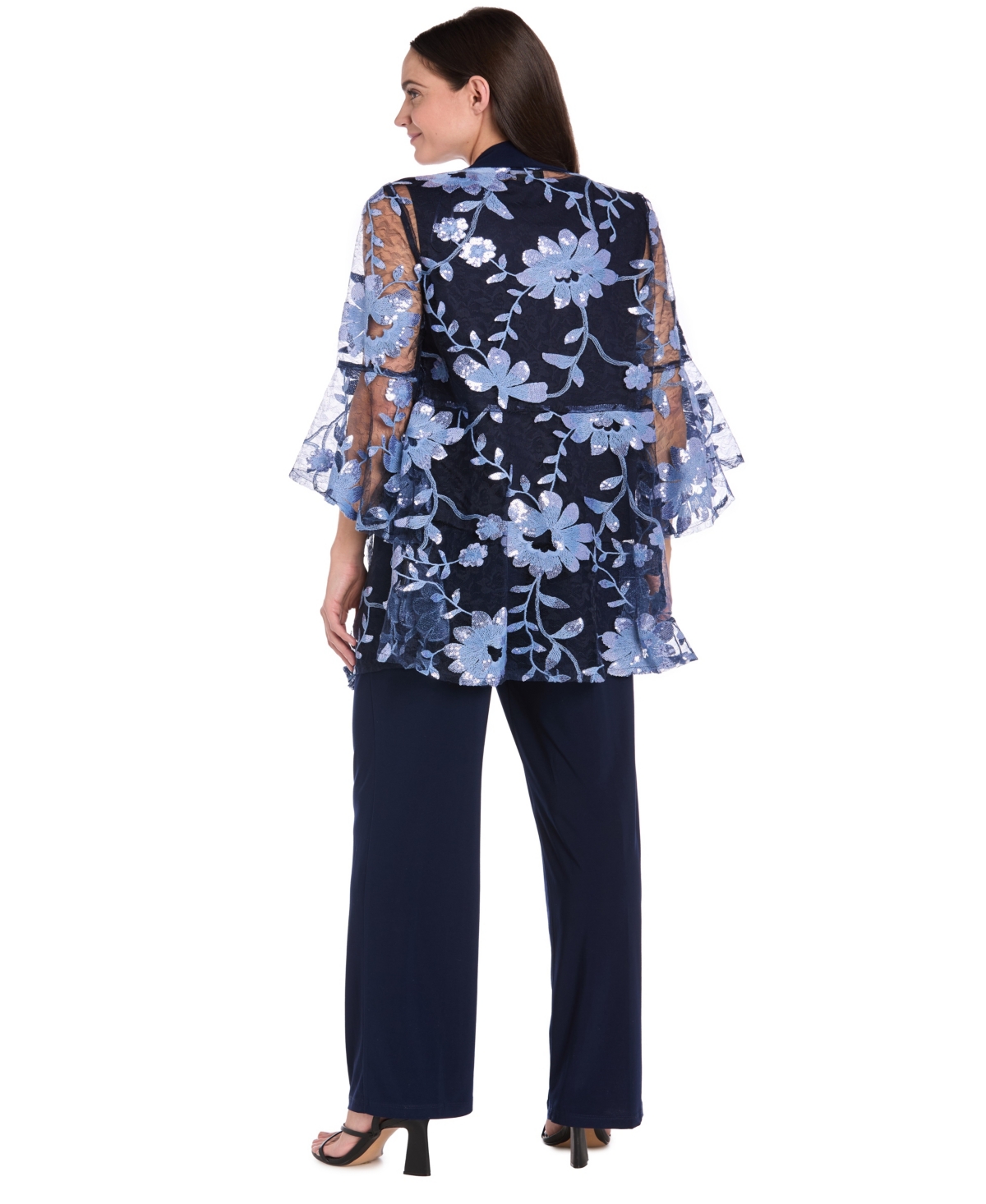 R & M Richards Petite Floral Jacket, Tank Top & Pants Set In Blue