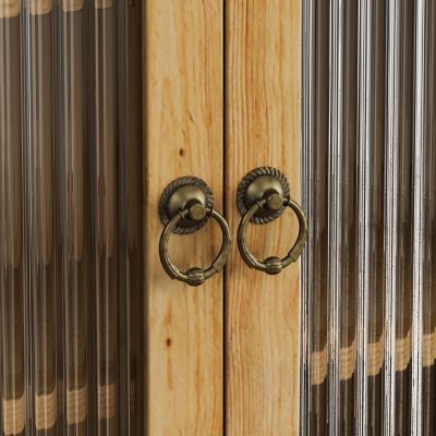 Vintage Sideboard with Glass Fluted Doors, 3-Tier Storage